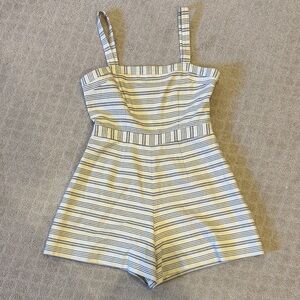 Paper Crown Anthropologie Navy and Cream Striped Romper Women’s S
